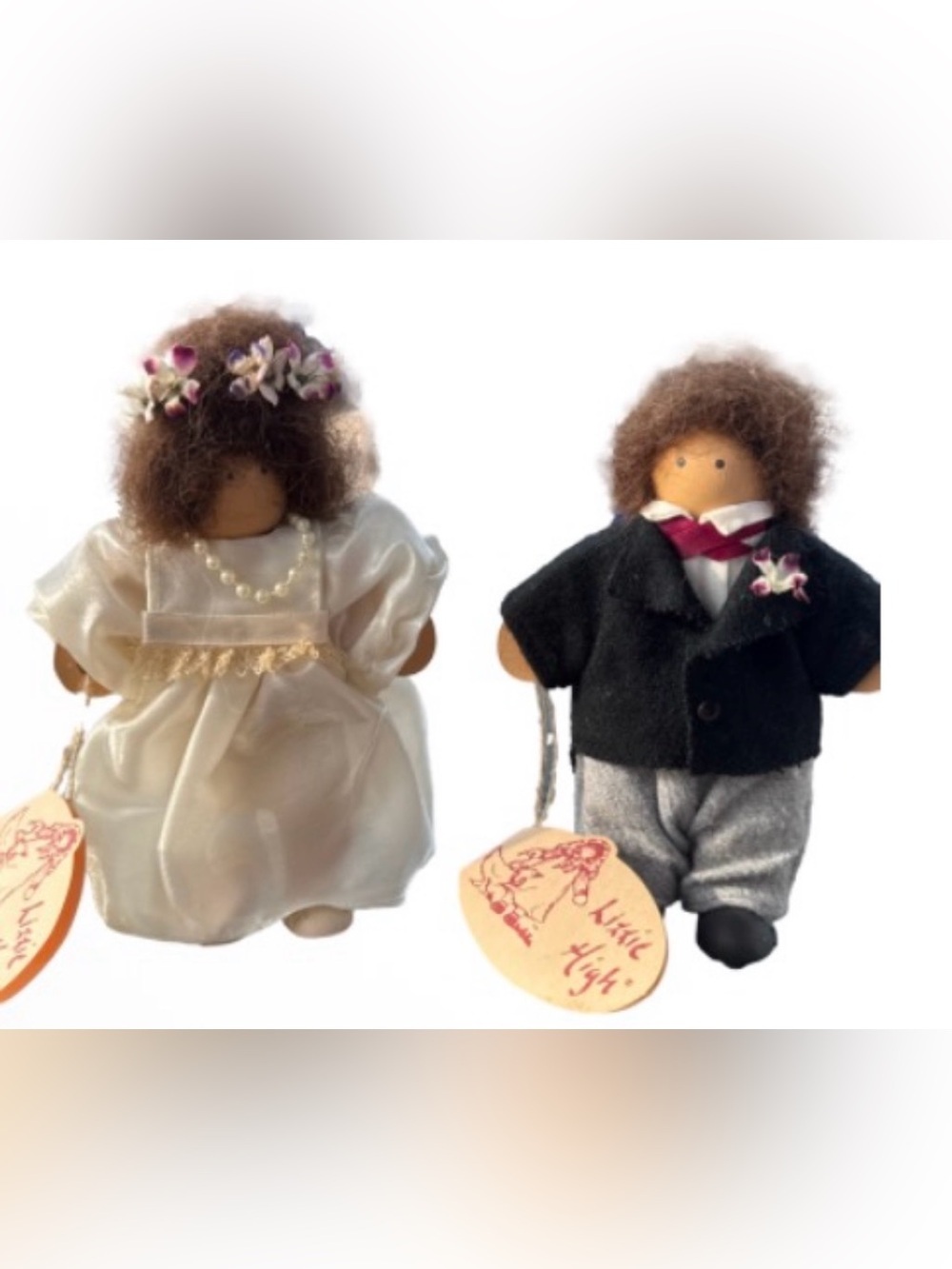 Lizzie High handmade Bride and Groom wood  Dolls - vintage 1996